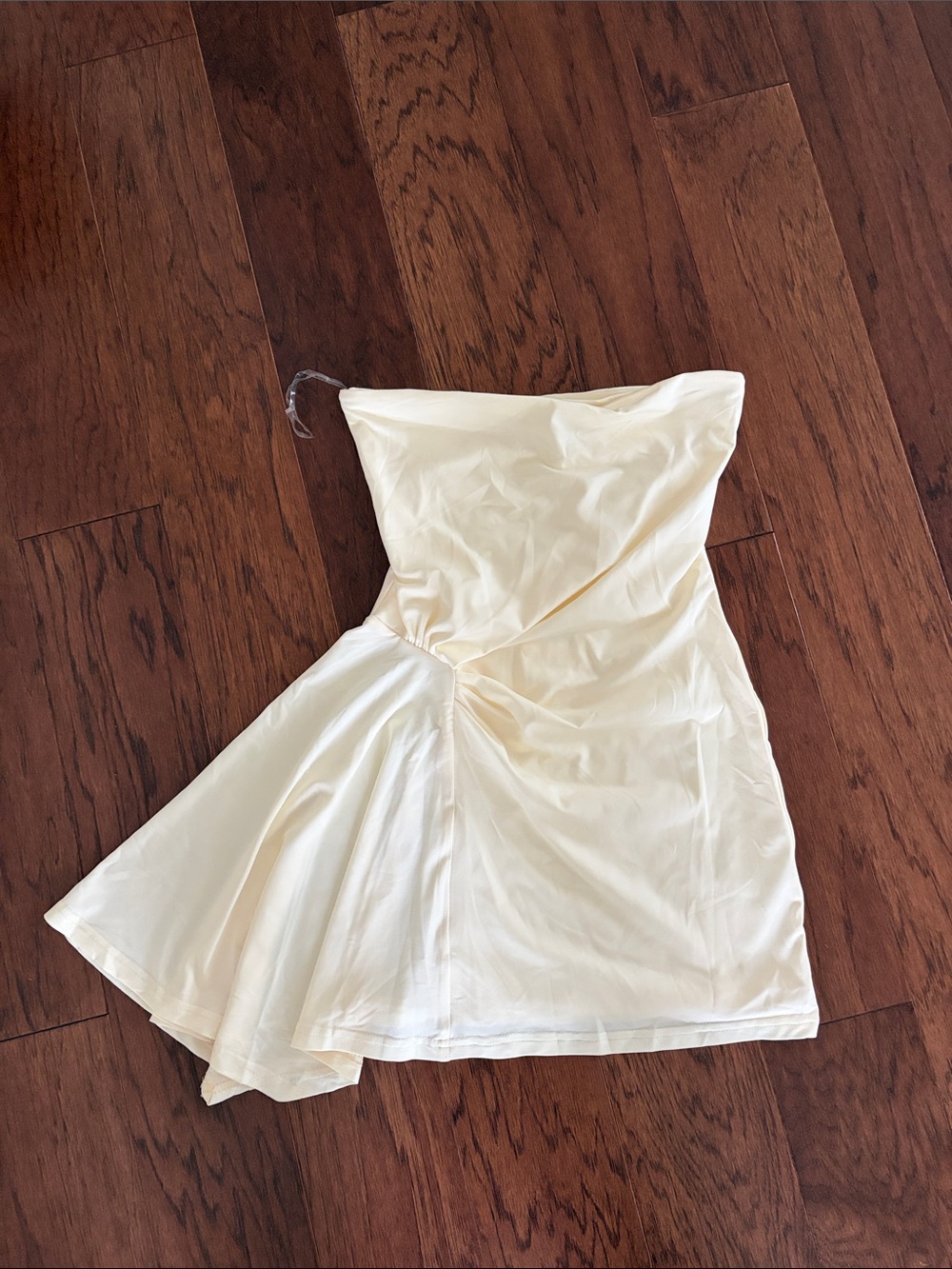 Strapless Light Yellow Cocktail Dress with Draped Waist